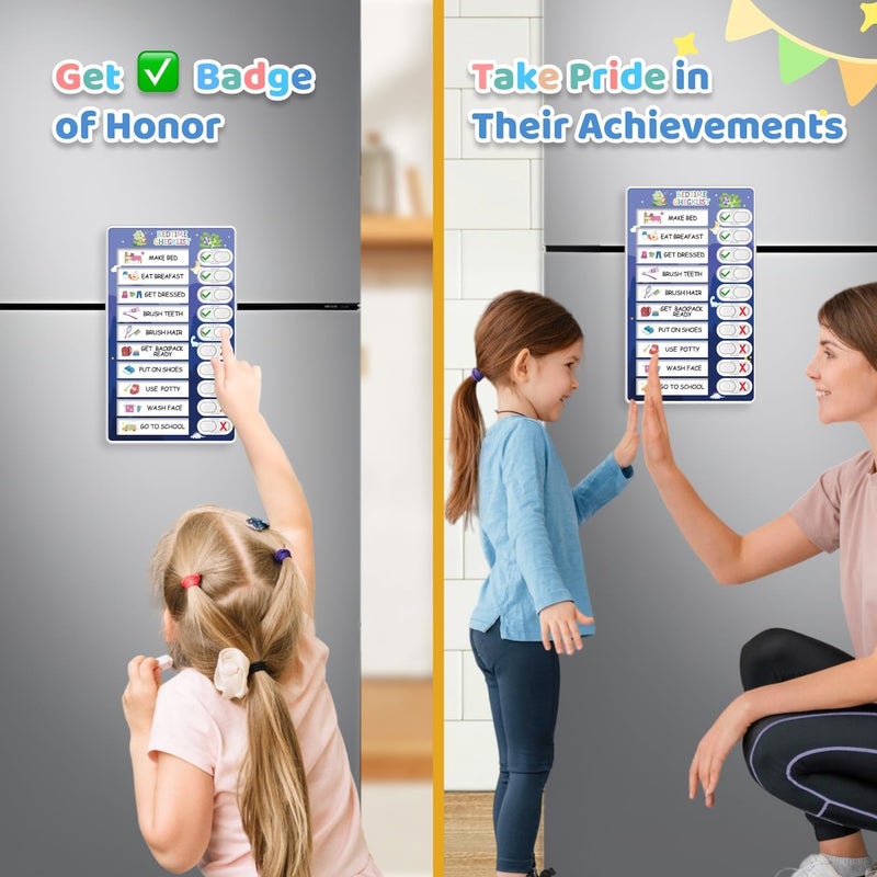 CustomMaster 3 in 1 Bedtime/Morning/Daily Routine Chart for Kids, Magnetic Chore Chart for Kids with Cute Chore Stickers, Visual Schedule for Kids with Autism, Cute to Do List Checklist for Kids - Image 4
